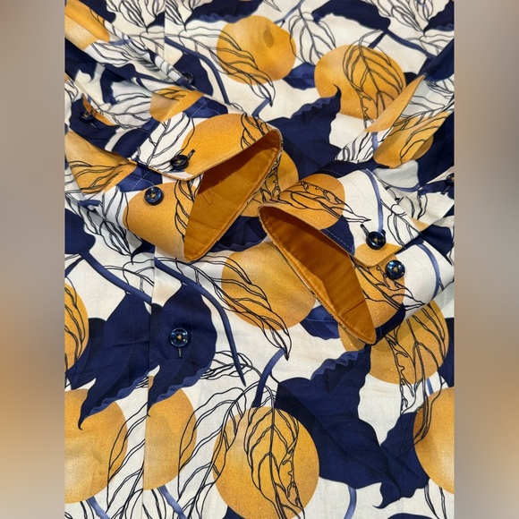 Avenue 21 Men's Printed Cotton Button-Up Shirt XL Black Yellow/navy Premium - Picture 4 of 8